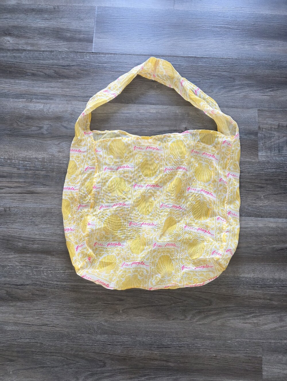 Free People Yellow Printed Tote with Pink Logo Accents